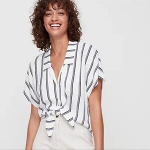 Wilfred Cream and Black Striped Button Down Shirt